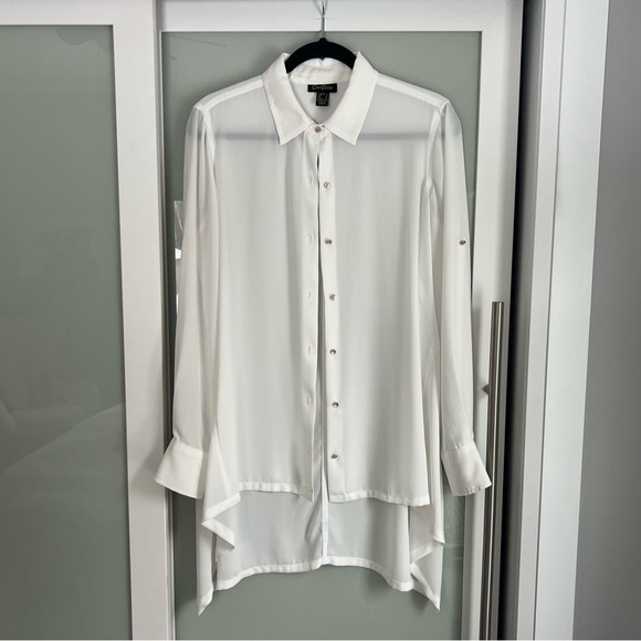 Cartise Tops - Cartise Women’s Longline Sheer White Button-Down Shirt